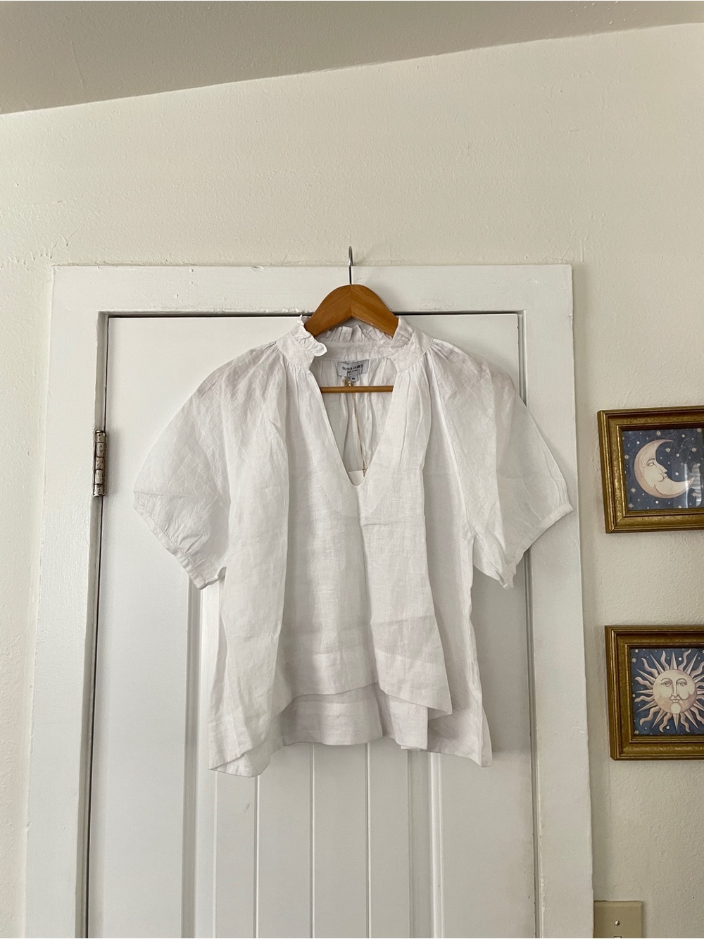 NWT Olivia James The Label White Lightweight 100% Linen Blouse Size XL Coastal